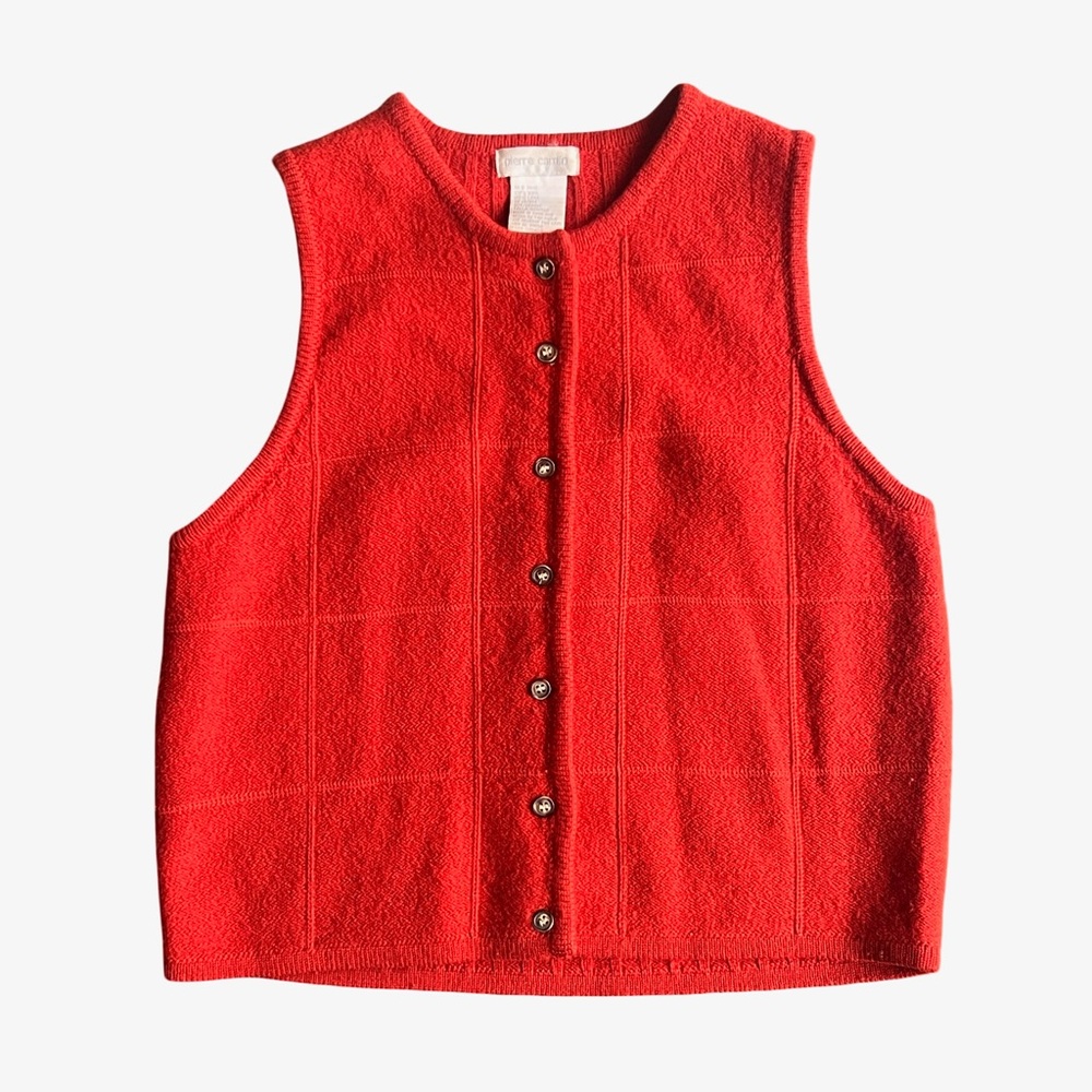 Vintage Pierre Cardin 100% wool orange button down sweater vest women’s M